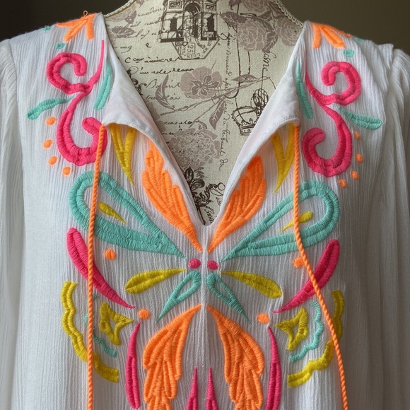 Lilly Pulitzer Ellie Tunic Dress Resort Embroidered Tassels White Neon - Picture 8 of 16